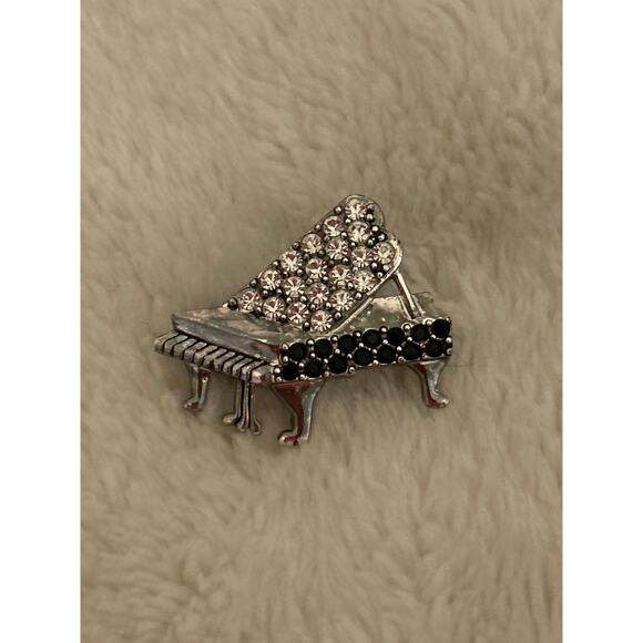 Vintage Brooch Piano Pin Stones Silver Tone - Picture 1 of 8